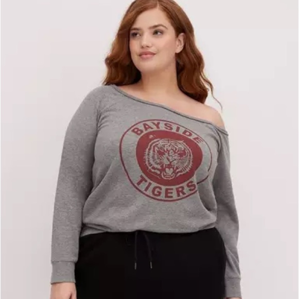 Torrid Bayside Tigers Over the Shoulder Grey Plus Sweatshirt size 1X